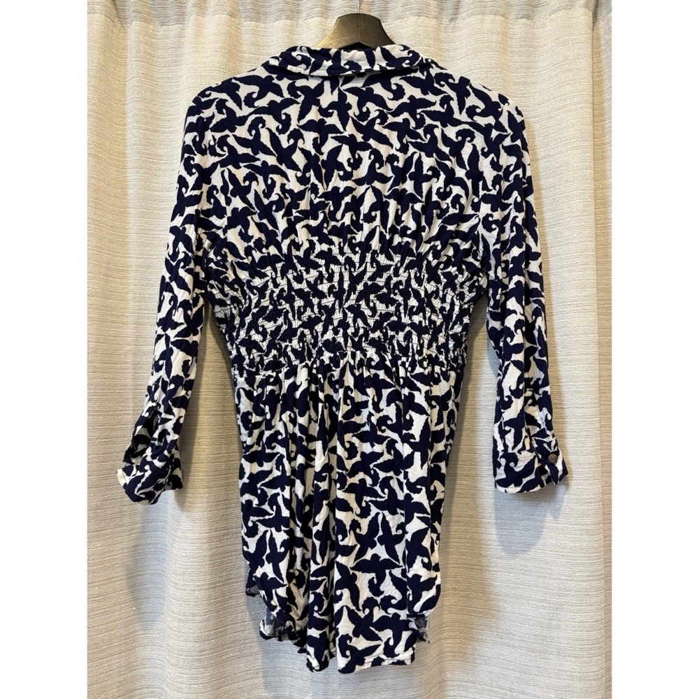 Anthropologie Maeve Alexa Smocked Small Tunic, Blue/White Pattern - Picture 5 of 11